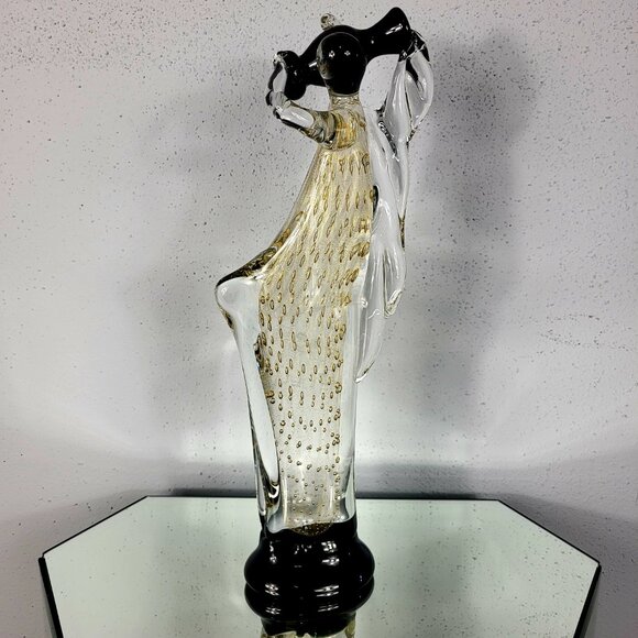 MURANO~VINTAGE 14" SIGNED MARIO BADIOLI BLACK GOLD GLASS FIGURINE SCULPTURE - Picture 6 of 16